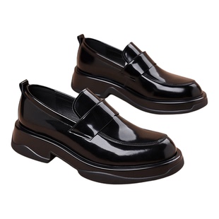 头层牛皮男鞋英伦风厚底乐福鞋男真皮一脚蹬商务休闲漆皮增高皮鞋