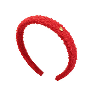新年红色羊羔毛绒爱心发箍女高颅顶头箍洗脸日常外戴压发发卡头饰