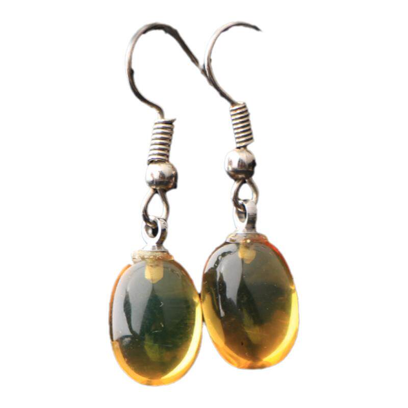 梵峙耳勾金蓝珀耳环缅甸料