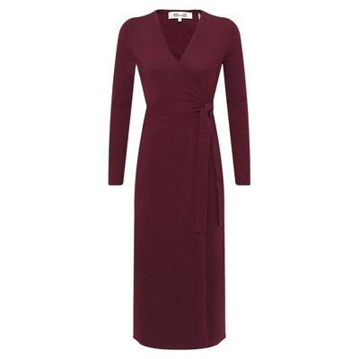 DVF桑葚红裹羊毛裹身裙连衣裙