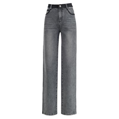 烟灰色牛仔裤女窄版阔腿裤直筒裤