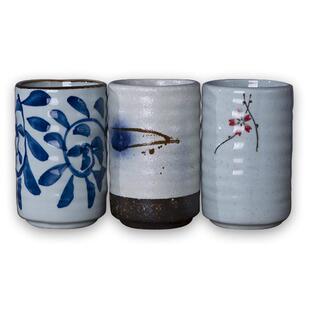 和风四季釉下彩日式陶瓷螺纹水杯 手绘茶杯直口杯配套家用杯子