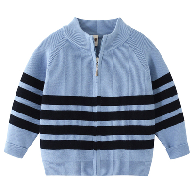 男童毛衣外套拉链条纹开衫秋冬季