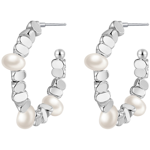 ZEGL碎银子耳环女轻奢高级感气质耳钉耳圈银针淡水珍珠巴洛克耳饰