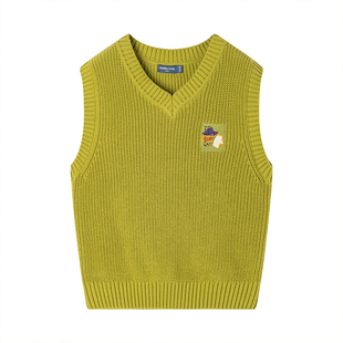 加比瑞秋季新品 男童毛衣背心 儿童针织衫无袖马甲背心保暖芥末黄