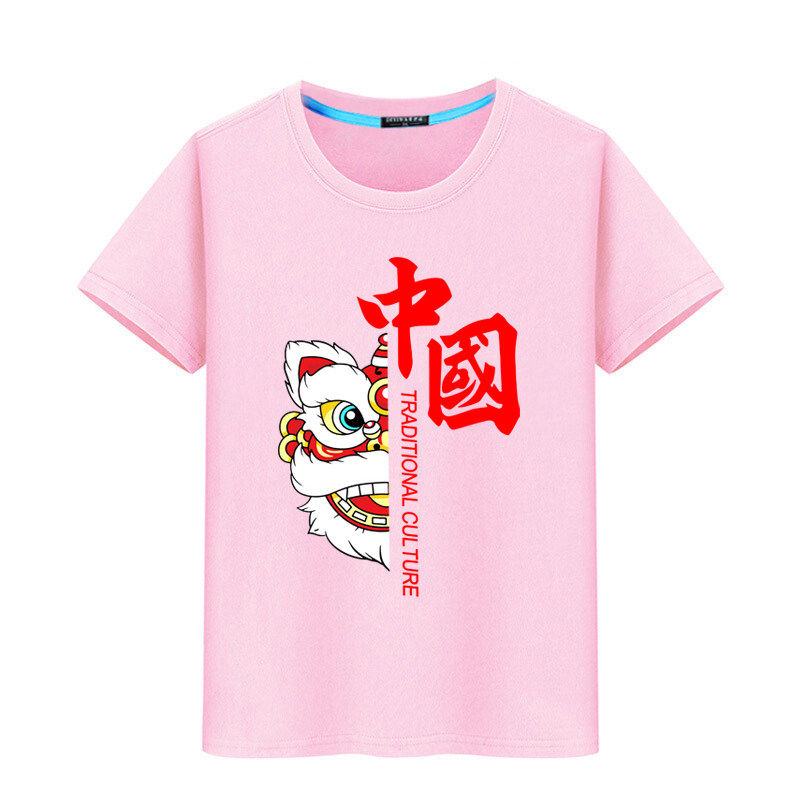 国潮狮子T恤潮牌潮流ins夏季男孩短袖儿童宽松半袖爱国中国风衣服