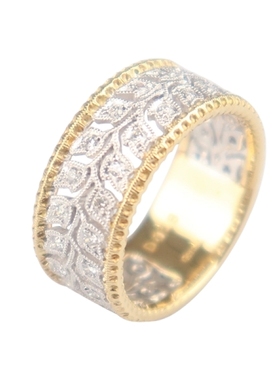 中古95新日本进口商品古典树叶造型钻石戒指750YG/K18WG52号