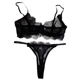 性感蕾丝挂脖可拆卸腿环女士文胸套装超薄透明钢圈镂空细带