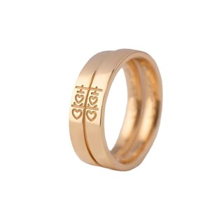 仿真结婚对戒一对情侣款双喜字戒指黄金色仿真时尚气质新款活口女