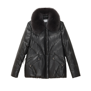 海宁真皮羽绒服女短款2025冬新款狐狸毛领韩版大码绵羊皮皮衣外套