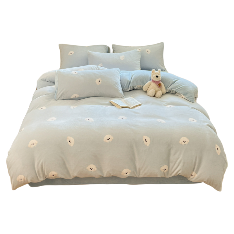 牛奶绒四件套冬季双面加厚珊瑚绒床上用品保暖加绒法兰绒被套床单