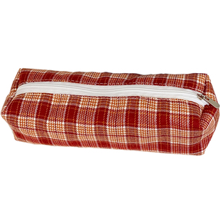 复古bm风加州少女简约奶油蓝色格子笔袋ins风学生迷你收纳袋小包