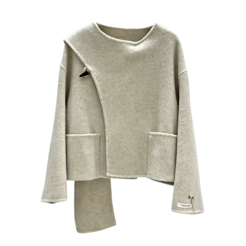 法式披肩大围巾羊毛大衣短款