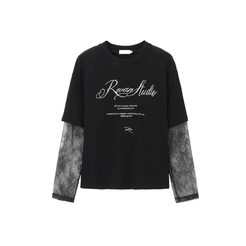 REVAN芮范新品设计师款优雅轻盈感蕾丝袖子T恤RM91001090