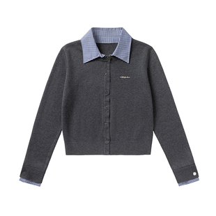 KXLFCHN空穴来风 春秋百搭假两件翻领衬衫毛衣开衫休闲长袖上衣女