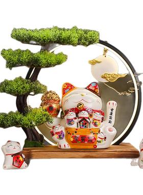 创意自动摇手招财猫灯圈摆件入户店铺开业乔迁送礼收银前台发财猫