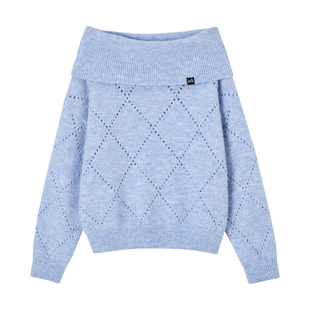 SOMESOWE毛衣女宽松氛围感菱格镂空露肩上衣2026春季新款官方授权