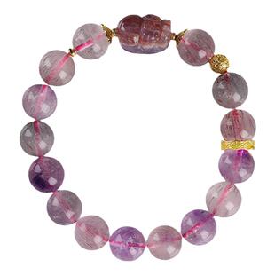 灵机麦玲玲超七貔貅吸金纳贵手链 金富彩光 紫极光貔貅水晶手串