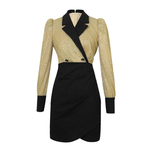 欧洲站高定名媛风西装连衣裙秋冬包臀显瘦显身材时尚修身气质短裙