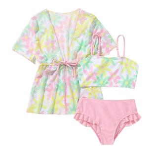 KIDS BIKINI可爱儿童泳装印花罩衫女童宝宝比基尼 沙滩速干泳衣