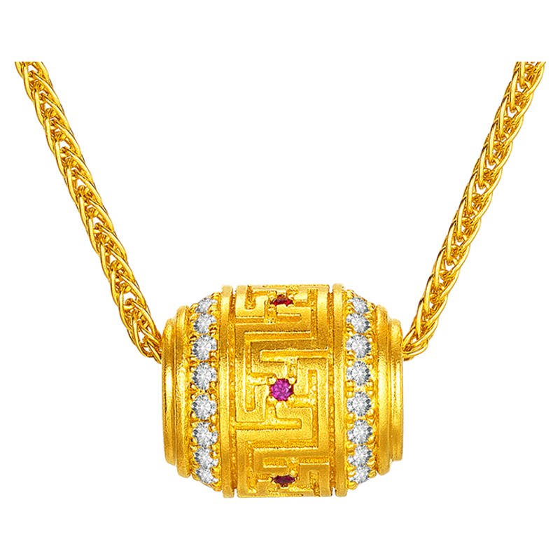 金至尊万字福纹黄金项链女镶钻石项链999足金首饰送妈妈生日礼物