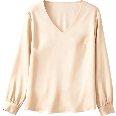 大V领衬衫女长袖高级感缎面衬衣