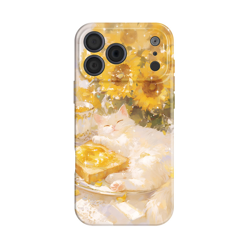 金色午后~治愈小猫 适用苹果17手机壳iphone16华为nova14油画p70小米15opporeno13萌vivox200一加ace5荣耀400