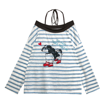 LEAPDREAM一字肩喷画小狗T恤