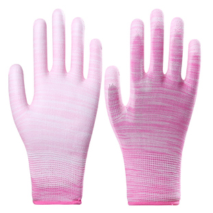 薄款PU涂指涂掌手套尼龙防静电防尘工作耐磨防滑透气浸胶劳保手套