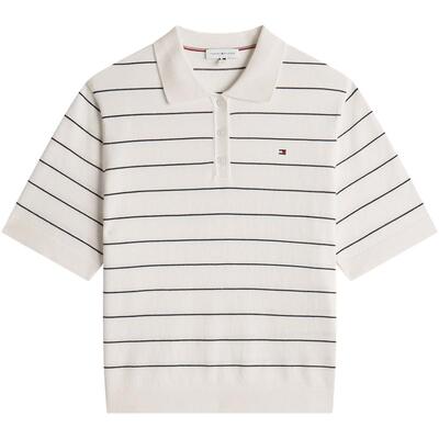 Tommy女条纹宽松短袖POLO针织衫