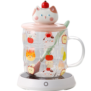 生日礼物女生55度恒温暖暖杯垫女生办公室马克杯保温水杯玻璃杯子