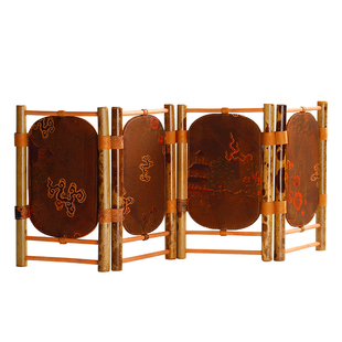 湘妃竹中式复古小屏风可折叠竹编香云纱茶室茶台桌面隔断挡板摆件