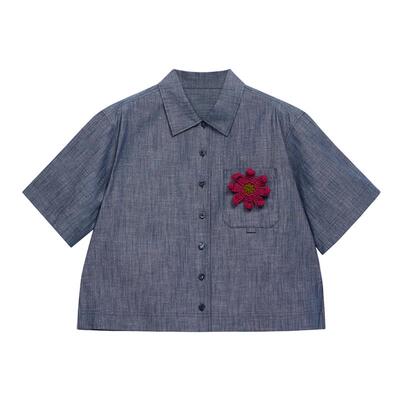 blueerdos翻领短款短袖衬衫