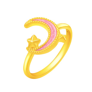 周大福SOINLOVE「宝藏女孩」粉星月黄金足金戒指女生日礼物