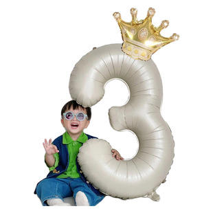儿童生日40寸奶油皇冠数字气球宝宝周岁派对背景拍照布置装饰道具