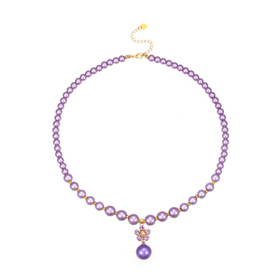 法式紫色珍珠玫瑰花流苏项链时尚立体山茶花毛衣链紫霞仙子锁骨链