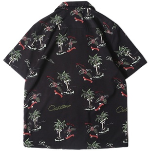 HAWAII ALOHA SHIRTS 椰树/骷髅 美式休闲阿美咔叽夏威夷短袖衬衫