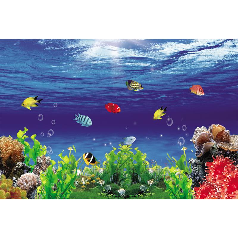鱼缸背景贴纸高清图定制3d立体壁画海洋世界水族箱玻璃自粘贴纸5d