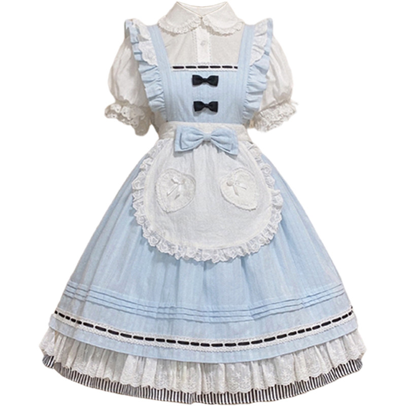 现货 葵的咖啡屋背带裙连衣裙 Lolita纯色MAID中古棉可爱洛丽塔