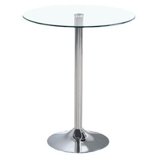 简约不锈钢脚高脚桌透明钢化玻璃酒吧桌酒会独脚圆形小吧台电脑桌