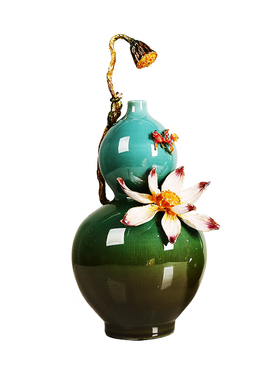 陶瓷新中式样板间珐琅彩葫芦摆件