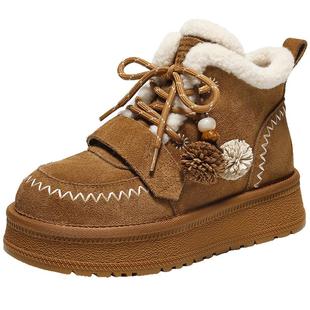 孙乐言沈羽洁推荐百丽姜饼屋厚底加绒雪地靴毛毛棉鞋防滑F2Y1DDD5