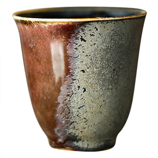 绛色窑变品茗杯景德镇纯手工陶瓷茶具复古柴烧色花神杯茶杯主人杯