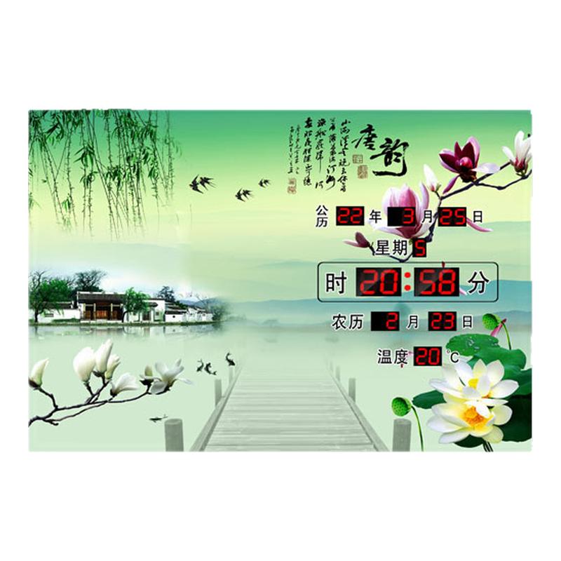 新款万年历时钟led客厅创意装饰画数码夜光日历电子钟墙壁挂钟表