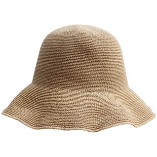 夏细勾针遮阳帽纯手工细草渔夫帽夏季仙女出游圆顶草帽防晒遮阳帽