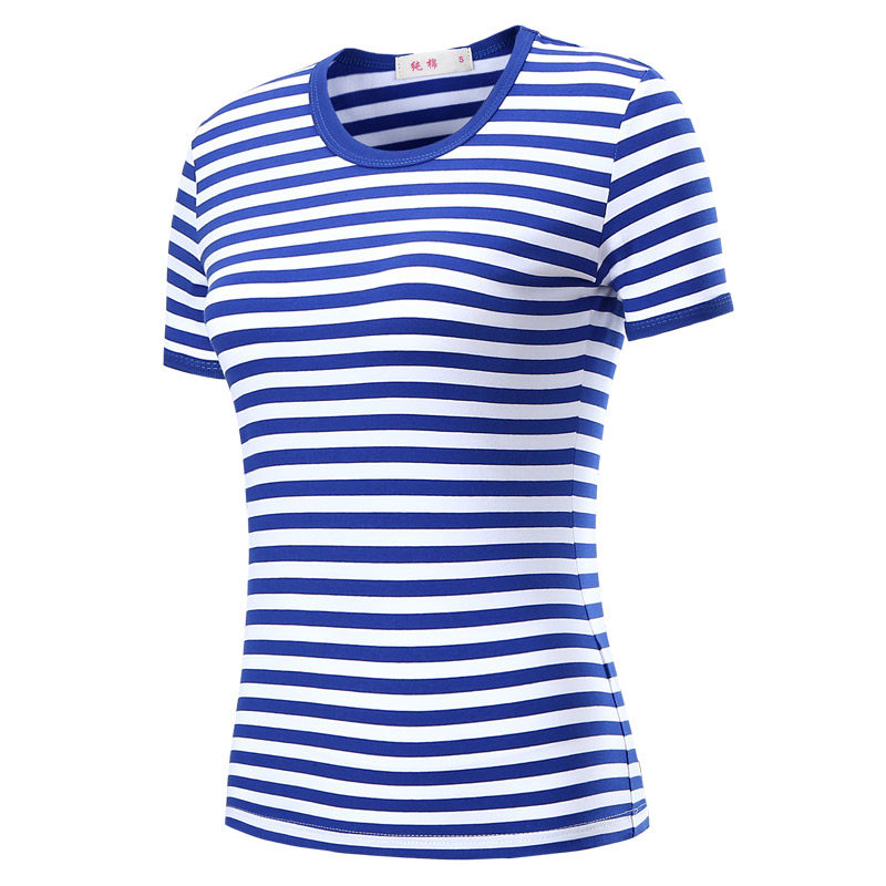 修身风蓝白横条纹水手服海魂衫
