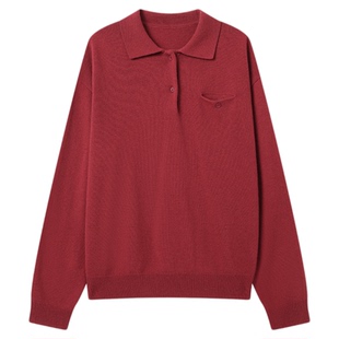 THESOONG轻柔糯感 细支100%绵羊毛单边针织卷边翻领针织毛衣8043