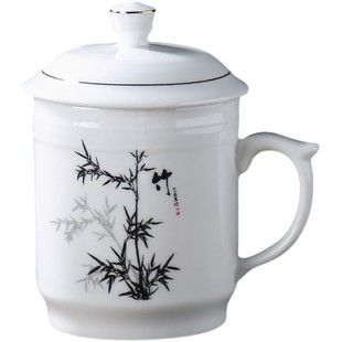 景德镇陶瓷水杯带盖茶杯家用大容量喝水杯办公室泡茶杯刻字900ML