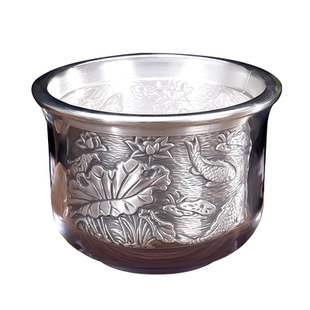 汇宝泉纯银茶杯小茶杯品茗杯纯银999主人杯家用酒杯双层隔热水杯