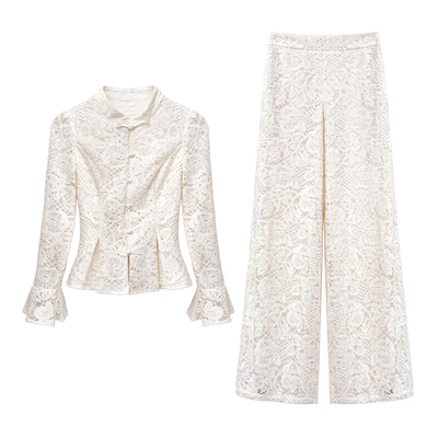 新中式绣花衬衫裙裤套装